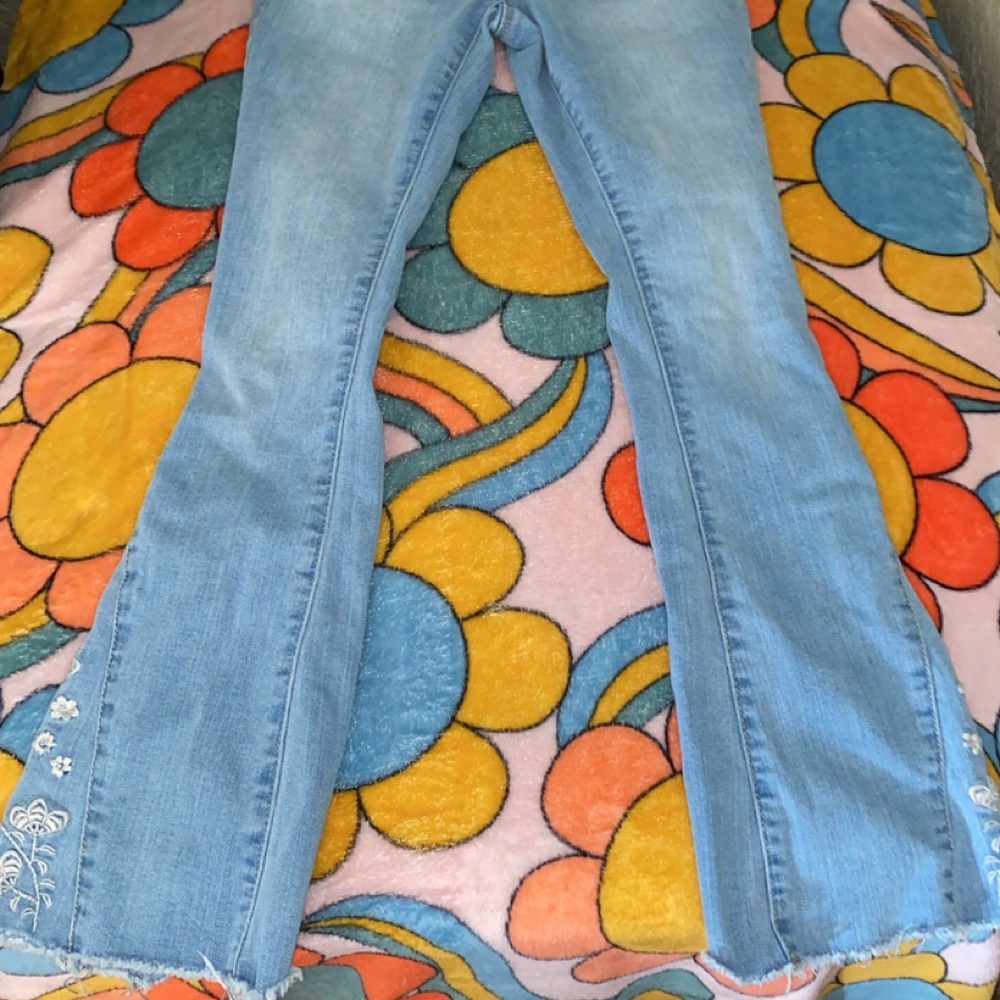 Kids Light Blue Jeans with Floral Embroidery